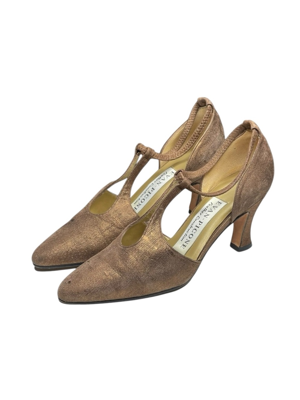 Vintage: Evan Picone 𖣊 T Strap D’Orsay Heels 𖣊 Textured Metallic Bronze 𖣊 7M - Picture 7 of 16